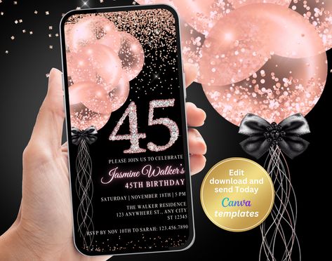 Digital 45th Birthday Party Invitation for Women, Rose Gold Invite, Phone Text Message, Digital Invite, Editable Template, Instant Download Phone Text Message, 52 Birthday, 56th Birthday, 48 Birthday, 64th Birthday, 58th Birthday, 47th Birthday, 59 Birthday, 54th Birthday