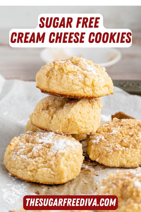 Sugar Free Low Carb Cream Cheese Cookies, a simple and delicious recipe for cookies made with almond flour. Gluten Free and Keto. Read more at: https://thesugarfreediva.com/sugar-free-low-carb-cream-cheese-cookies/ Keto Cream Cheese Cookies, Cookies Made With Almond Flour, Recipe For Cookies, Galletas Keto, Keto Cream Cheese, Breakfast Low Carb, Postre Keto, Keto Cream, Sugar Free Cookies