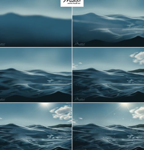 Ocean Tutorial Digital, How To Colour Water Digital, Water Painting Tutorial Digital, Sea Reference Drawing, How To Paint Water Step By Step, How To Digitally Paint Water, Ocean Digital Art Tutorial, How To Draw Ocean Digital, Digital Illustration Photoshop