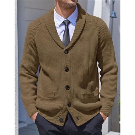 Multi-Color Long Sleeve Cardigan Sweaters For Men, Shawl Collar, Loose Fit, Solid Color, Two Patch Pockets, Button Closure, Soft Thick Sweater Jackets Keeps You Warm And Comfort. 95% Acrylic + 5% Spandex, Good Quality Fabric, Good Capability Of Tenderness And Air Permeability, Stretchy, Skin-Friendly, No Pilling, Soft And Lightweight Fabric Creates A Relaxed Fit. Thick And Warm, Will Hug You Just Right In Cold Days In A Cozy Way. This Stylish Shawl Collar Cardigan Can Be Paired With A Formal Shi Office Sweater Outfit Men, Formal Sweater Men, Men’s Cardigans, Dress Shirt With Sweater, Men’s Cardigan, Collar Under Sweater, Office Sweater Outfit, Cardigan Sweaters For Men, Formal Cardigan