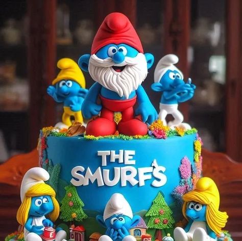 Smurf Cake Ideas, Smurfs Cake, Donut Birthday Cake, Bunny Cake, Fondant Cakes, Cake Decoration, Cake Art, Birthday Cakes, Cake Ideas