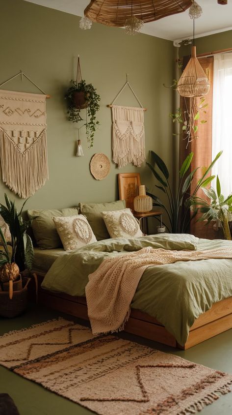 40+ Seafoam Green Bedroom Ideas: Soothing Pinterest-Worthy Sanctuaries Plant Based Room Aesthetic, Tan And Green Bedroom, Bedroom With Plants Aesthetic, Mint Green Bedroom Ideas, Green Bedding Aesthetic, Bedroom Ideas Sage Green, Sage Bedroom Ideas, Cozy Green Bedroom, Green Comforter Bedroom