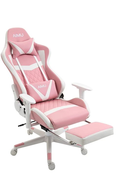 AIMU Gaming Chairs Ergonomic Office Chair Video Game Chairs with Footrest High Back Computer Chair Headrest and Lumbar Support Reclining Racing Chair Desk Chair for Men Women (Pink and White) Pink Gaming Chair Aesthetic, Pink Things For Room, Gaming Chair Aesthetic, Scorpion Chair, Pink Office Chair, Gamer Chair, Racing Chair, Teknologi Gadget, Pink Desk