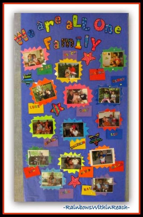 Me And My Family Bulletin Board, Family Bulletin Boards Preschool, Family Bulletin Board Ideas Teachers, My Family Project For School, Classroom Family Photo Display, Friends And Family Board Classroom, My Family Bulletin Board Ideas, Family Board For Classroom, Family Picture Bulletin Board Ideas