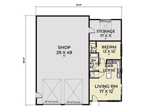 Floor Plan, 090G-0006 Shop With Studio Apartment Plans, Shop Apartment Plans 3 Bedroom, Garage Apartment Plans In Law Suite, Shop With 2 Bedroom Apartment, Barn Plans With Apartment, Barn Loft Apartment Floor Plans, Barn Garage Plans, Rv Garage Plans, Detached Garage Designs