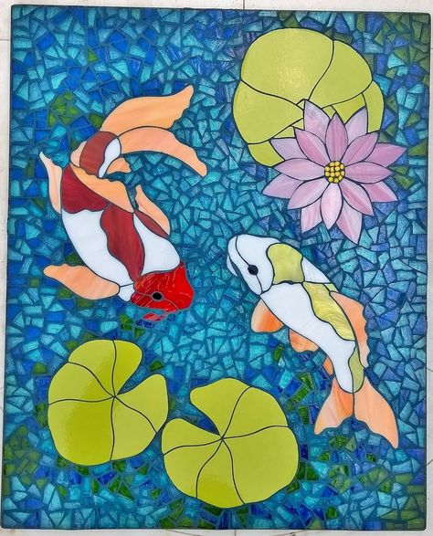 Koi Mosaic Pattern, Mosaic Koi Fish, Mosaic Placemats, Koi Rug, Koi Mosaic, Easy Mosaic Patterns, Stained Glass Koi, Easy Mosaic, Art Inspiration Ideas