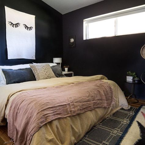 Dark Bedroom Walls, Dark Bedroom Ideas, Queen Canopy Bed, Guest Bedroom Makeover, Moody Bedroom, Cosy Bedroom, Dark Bedroom, British Home, Night Owls