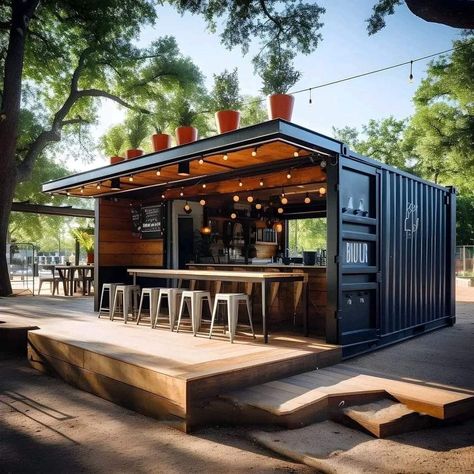 Container Coffee Shop, Small Apartment Building, Container Restaurant, Container Cafe, Outdoor Restaurant Design, Container Bar, Bar Exterior, Desain Pantry, Bar Outdoor