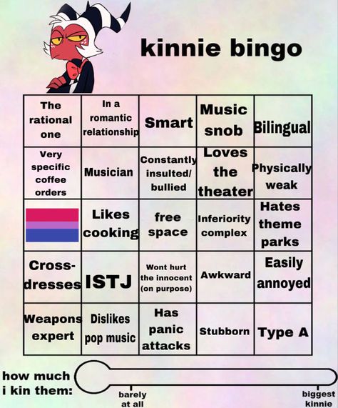 Kinnie Bingo Helluva Boss, Kinnie Bingo Template, Alastor Kinnie Bingo, Helluva Boss Kinnie Bingo, Hu Tao Kinnie Bingo, Hazbin Hotel Bingo, Hazbin Hotel Kinnie Bingo, Monster High Kinnie Bingo, Kinnie Bingo