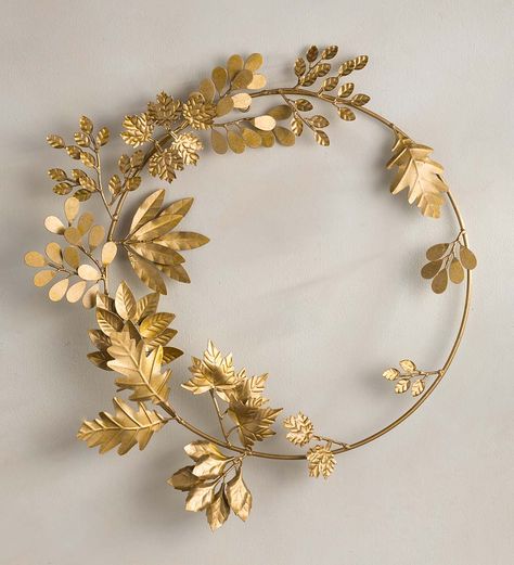 Evergreen Wreaths, Wreath Indoor, Wreath Wall Decor, Indoor Wreath, Metal Embossing, Gold Wreath, Evergreen Wreath, Outdoor Wreaths, Nature Wall Decor