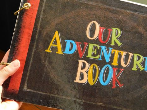 Up themed photoalbum with handmade lettering Lettering book, our adventure book, Adventure awaits, up diy craft, lettering photoalbum Up Adventure Book, Adventure Book Scrapbook, Our Adventure Book, Travel Baby Showers, Book Scrapbook, Cute Scrapbooks, Scrapbook Items, Memory Album, Family Scrapbook