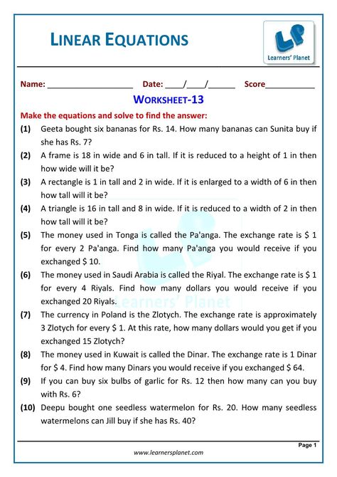 Linear Equation Word Problems Worksheet Worksheet for Linear Equations In One Variable Class 7 Maths Linear Equations Worksheet, Linear Equations In One Variable, Writing Algebraic Expressions, Inequality Word Problems, Algebraic Equations, Writing Linear Equations, Linear Inequalities, Solving Linear Equations, Writing Equations