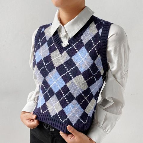 Argyle Vest, Preppy Mode, Ärmelloser Pullover, Autumn Outwear, Vetements Clothing, Argyle Sweater Vest, Cropped Pullover, Plaid Sweater, Vintage Vest