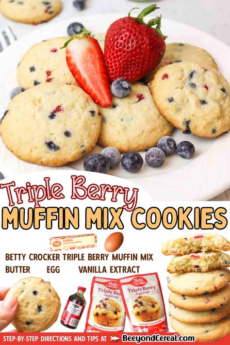 Cookies From Muffin Mix Recipes, Muffin Cookies Easy Recipes, Muffin Mix Cookies Martha White, Martha White Muffin Mix Cookies, Martha White Muffin Mix Hacks, Muffin Mix Cookies, Muffin Mix Recipes, Martha White Muffin Mix, Triple Berry Muffins