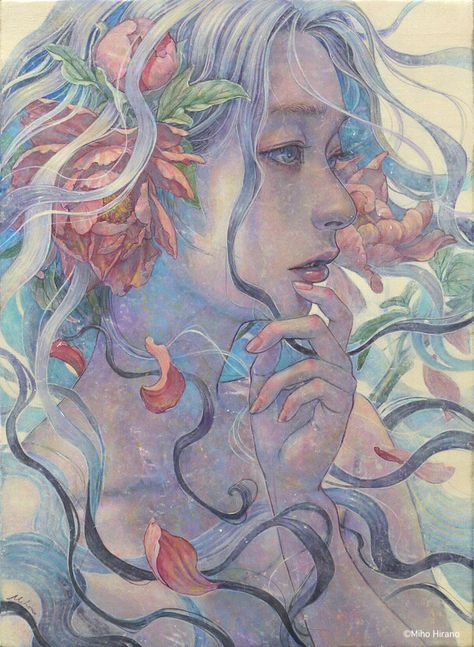 Miho Hirano, Natural Motifs, Her World, Oil Paintings, Birds, Fish, Human, Flowers