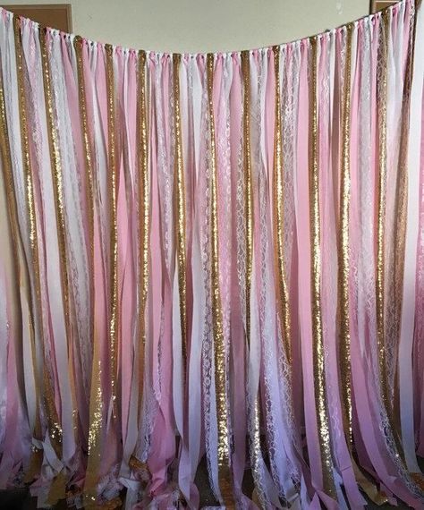 Ideas Baby Shower, Shower Backdrop, Fabric Garland, Baby Shower Backdrop, Pink Gold, Pink And Gold, Baby Shower, Shower, Pink