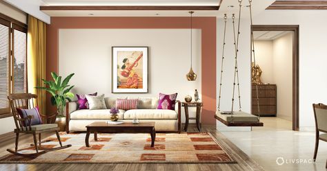 regional-styles Indian Living Room Interior, Indian Style Living Room, Indian Living Room Design, Living Room Indian, Interior Design Indian, Simple Bed Designs, Interior Room Decoration, Indian Living Room, Interior Decorating Living Room