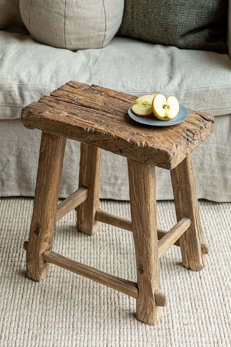 Andrea Benedettini | SheerLuxe Rustic Furniture Wood, Rustic Stools Wood, Diy Stools Wooden, Wooden Stools Diy, Classic Rustic Decor, Wooden Stool Designs, Rustic Stools, Clapham Common, Rustic Wood Decor