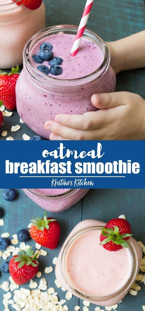 Easy Breakfast For Kids, Easy Oatmeal Breakfast, Oats Smoothie Recipes, Berry Smoothies, Easy Breakfast Smoothies, Healthy Oatmeal Breakfast, Smoothie Recipes For Kids, Breakfast Shakes, Snack Smoothie