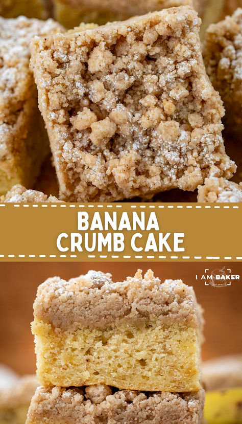 Banana Crumb Cake is a moist banana cake topped with an extra thick layer of streusel topping, almost as thick as the cake itself! Also known as Streuselkuchen, a crumb cake is a specific type of coffee cake, sometimes used interchangeably. But, the focus is on the delicious buttery, crumb topping, which I will not complain about! Banana Cake With Streusel Topping, Banana Streusel Coffee Cake, Banana Bread Crumb Cake, Coffee Cake Crumble Topping, Banana Oatmeal Cake, Banana Crumb Coffee Cake, Coffee Cake Banana Bread, Coffee Crumb Cake, Banana Coffee Cake