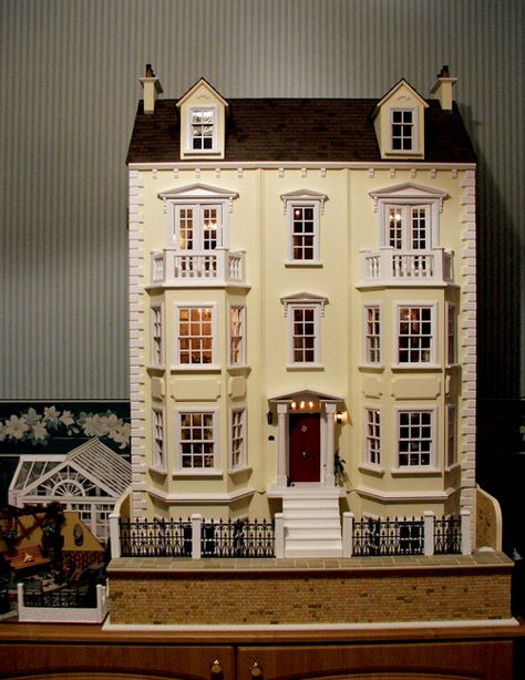 Dollhouse Doll Townhouse, Victorian Dollhouse Exterior, Victorian Allison Jr Dollhouse, Victoria Farmhouse Dollhouse Interior, Victoria's Farmhouse Dollhouse Exterior, Dollhouse Design, Georgian Interiors, Victorian Townhouse, Doll House Plans