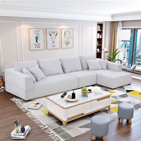 Specifications: Product Name:134"Mid Century Modern Sofa with Right Chaise for Living Room Sofa Main Color:Beige Main Material:Fabric Filler:Foam Product Dimensions: Assembled Length (in):134.64 Assembled Width (in):64.80 Assembled Height (in):26.96 Weight (lbs):239.80 Package Size: Package Quantity(1):40.2x 29.5x27.6 inches,59.4 lbs Package Quantity(2):65.4x40.2x27.6 inches,112.2 lbs Package Quantity(3):65.4x40.2x27.6 inches,103.4 lbs Kind Reminder:Product pictures are for reference only. Real Sofa Kulit, Luxury Sofa Living Room, Furnitur Ruang Keluarga, U Shaped Sectional Sofa, Sofa L, Sectional Sofa With Chaise, L Shape Sofa, Faux Leather Sofa, Living Room Sofa Set