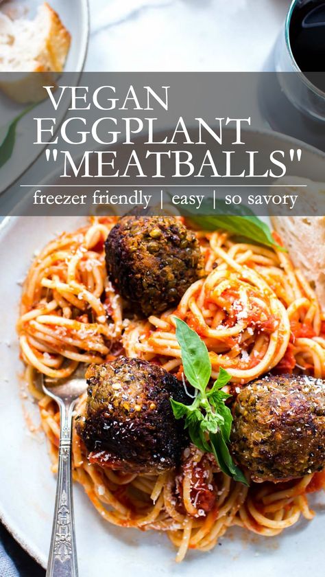 Vegan Eggplant Meatballs Recipe is a meatless version of a traditional favorite. These no meat, Italian style veggie balls are made with lentils, quinoa, roasted eggplant, Italian herbs and spices. Make ahead easy, freezer friendly and a crowd pleaser, serve em’ up with your favorite marinara and noodles or polenta! This recipe is vegetarian and vegan. Vegan Eggplant Recipes, Eggplant Meatballs, Snacks Vegan, Veggie Side Dish Recipes, Vegan Eggplant, Vegan Meatballs, Italian Herbs, Food Meat, Roasted Eggplant