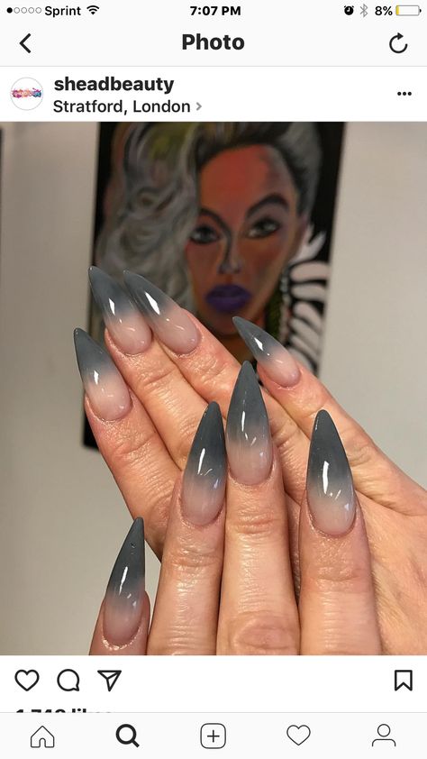 Ombre Nail Design, Grey Nail Art, Grey Acrylic Nails, Ombre Acrylic Nails, Ombre Nail Designs, Gray Nails, Unique Acrylic Nails, Nailed It, Minimalist Nails