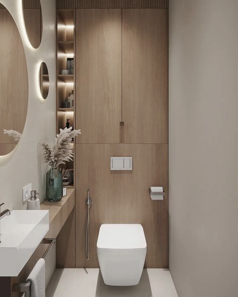 Bathroom Inspo Interior Design, Small Toilet Design, Small Bathroom Wallpaper, Toilette Design, Toilet Room Decor, Modern Small Bathrooms, Small Toilet Room, Small Bathroom Interior, Bathroom Inspiration Modern