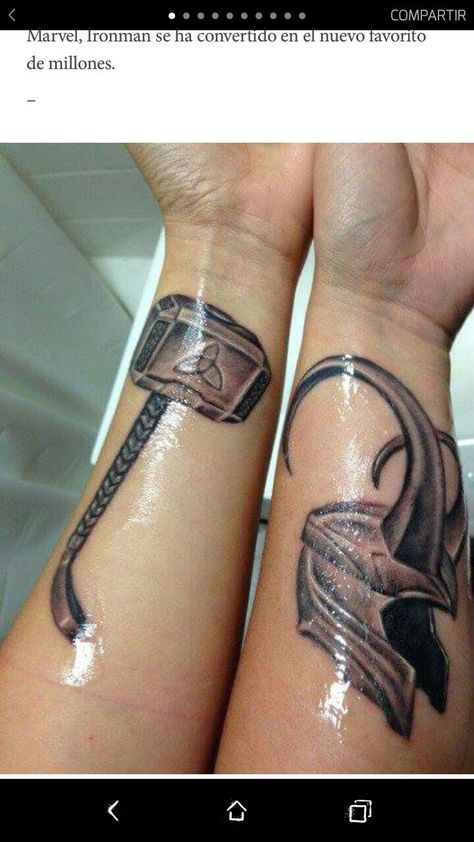 Thor Tattoos, Marvel Tattoo Ideas, Thor Hammer Tattoo, Loki Tattoo, Thor Tattoo, Zelda And Link, Hammer Tattoo, Norse Mythology Tattoo, Avengers Tattoo