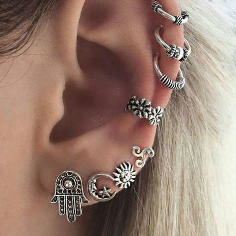 Silver Ear Cuff Earrings, Piercing Conch, Owl Earrings, Silver Ear Cuff, Ear Cuff Earings, Ear Cuffs, The Ear, Stud Earrings Set, Cuff Earrings