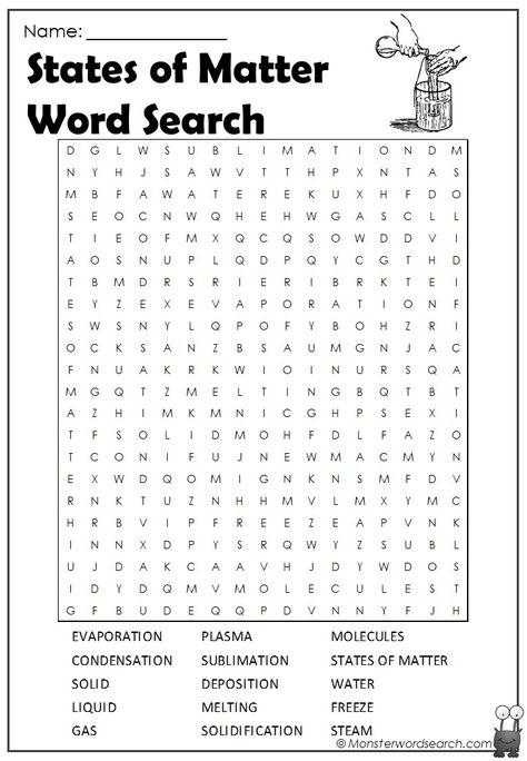 nice States of Matter Word Search Science Word Search, States Of Matter Worksheet, Kids Word Search, Science Printables, Matter Worksheets, Science Words, Matter Science, 6th Grade Science, 5th Grade Science