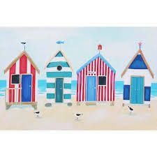 Beach houses and seagulls Whimsical Beach House, Beach Huts Art, Beach Quilt, Seaside Art, Beach Huts, Beach Shack, Beach Crafts, Happy Paintings, Beach Hut