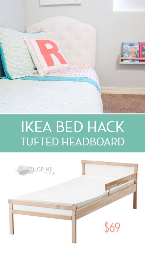 SNIGLAR IKEA toddler bed hack DIY headboard Budget Toddler Bed, Ikea Släkt Bed Kids, Ikea Sniglar Hack Bed, Sniglar Hack Bed, Sniglar Bed Hack, Ikea Toddler Bed Hack, Ikea Sniglar Bed, Släkt Bed Ikea, Sniglar Bed