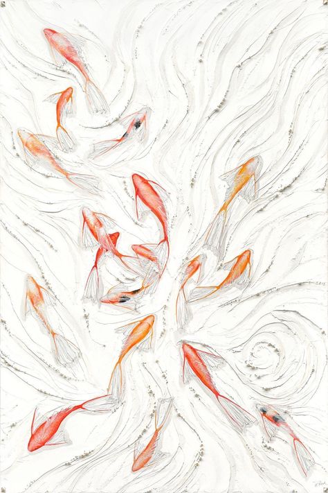 Through diverse colour palettes and fluid forms, each artwork beautifully conveys the noble symbolism of the Koi. Click to see more pieces of this beautiful work of art. Koi Fish Abstract Painting, Feng Shui Prosperity, Abstract Fish Art, Koi Fish Art, Koi Fish Painting, Fluid Forms, Feng Shui Art, Koi Painting, Elephant Parade