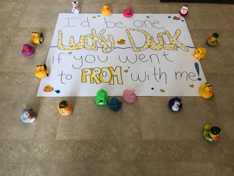 Rubber Duck Promposal, Duck Dance Proposal, Duck Prom Proposal, Id Be One Lucky Duck Prom, I’d Be One Lucky Duck Hoco Proposal, Lucky Duck Promposal, Fishing Promposal Ideas, Dino Promposal, Duck Hoco Proposal