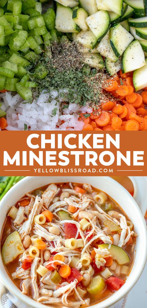 Chicken Minestrone Soup Recipe, Chicken Minestrone Soup, Minute Chicken, Minestrone Soup Recipe, Delicious Veggies, Soup Chicken, Hearty Comfort Food, Healthy Comfort, Minestrone Soup