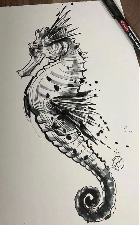 Seahorse Outline, Seahorse Drawing, Seahorse Tattoo, Octopus Drawing, Dinosaur Sketch, Octopus Tattoo Design, Octopus Tattoo, Seahorses, Ocean Creatures