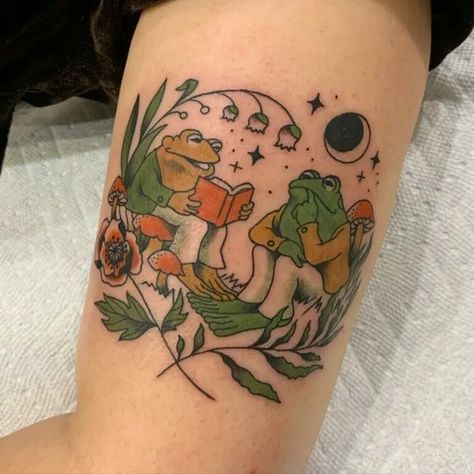 Toad Mushroom Tattoo, Frog And Toad Tattoo, Traditional Frog Tattoo, Toad And Frog, Toad Tattoo, Fairy Sleeve, Trad Flash, Nerd Tattoos, Neat Tattoos