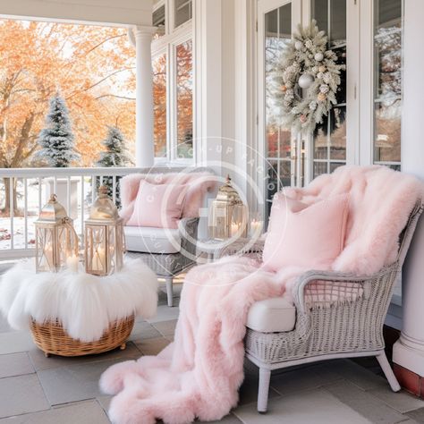 This wonderful Christmas Front Porch stock image/ mockup photo features a pink & white aesthetic and can be used as is or add your products to elevate your brand imaging.  Vibe: Pastel, Pink, French Country, Cozy, Country, Classic, Stylish, Pretty, Cottagecore, Festive, Christmas, Holiday THIS IMAGE IS ALSO AVAILABLE IN THESE BUNDLES: + Our 'Full House' Pink & White Aesthetic Bundle of 72 images:  https://www.etsy.com/listing/1583930995/pink-christmas-mockup-bundle-set-of-72  + Our bundle of 12 Pink & White Front Porches here: https://www.etsy.com/listing/1583945095/pink-holiday-mockup-photo-bundle-set-of The perfect vessel to showcase your brand! Our mockups/stock images are simple to use - just add your graphic, make any edits you need for the most realistic aesthetic (add a drop shadow Shabby Chic Pink Christmas, Pink Christmas Outdoor Decorations, Pink Front Porch Decor, Pink And White Christmas Aesthetic, Hot Pink Christmas Aesthetic, Pink And White Christmas Decor, Blush Christmas Decor, Pink French Country, Aesthetic Pink Christmas