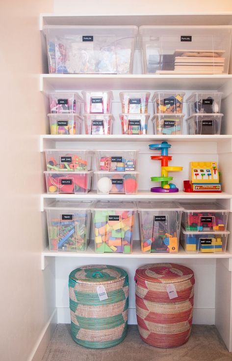 Toy Closet Organization, Toddler Closet Organization, Organization Shoes, Playroom Closet, Toddler Closet, Toy Room Organization, Kailee Wright, Organized Closet, Closet Organization Ideas