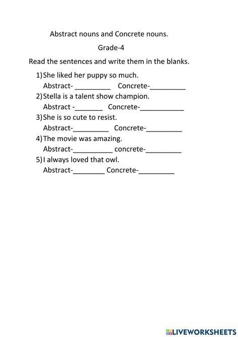 Abstract Nouns Worksheet, Common Nouns Worksheet, Complete Subject And Predicate, Concrete And Abstract Nouns, Proper Nouns Worksheet, Concrete Nouns, Direct And Indirect Speech, Nouns Activities, Parts Of Speech Activities