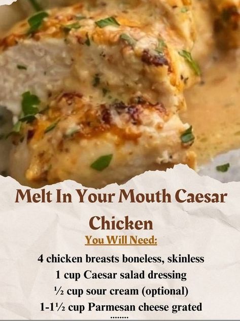 Recipes Smile | Melt In Your Mouth Caesar Chicken | Facebook Cesar Chicken, Caesar Chicken, Caesar Salad Dressing, Grandmas Recipes, Delish Recipes, Boneless Skinless Chicken, Caesar Salad, Melt In Your Mouth, Skinless Chicken Breast