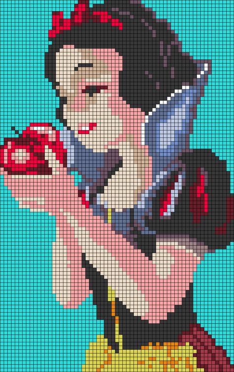 Alpha pattern #155528 | BraceletBook Snow White Pixel Art, Pixel Disney Art, Disney Grid Patterns, Alpha Pattern Disney, Disney Alpha Patterns, 16 Bit Art, Tapestry Grid, Disney Pixel Art, Alfa Pattern