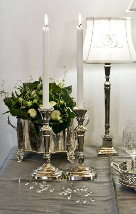 Lene Bjerre candlesticks Silver Candle Holders Decor, Velas Candles, Silver Candle Holders, Fine Dinnerware, Silver Candlesticks, Candle Displays, Elegant Dining Room, Pillar Candle Holders, Classic Decor