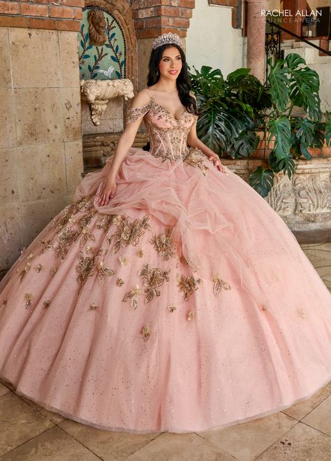 Off The Shoulder Corset Dress, Dama Dresses Quinceanera, 1500 Dresses, Sheer Corset, Dama Dresses, Military Ball Dresses, Champagne Dress, Beads Embroidery, Blush Gold