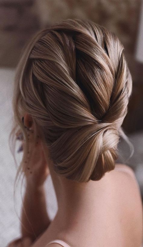 12 Medium Length Updo Hairstyles For 2021 | Wedding Updos Medium Length Wedding Hair Updo Simple Style, Mid Length Updo, Bun For Bride, Low Braided Bun, Low Updo Hairstyles, Twisted Low Bun, Updo Bridal, Medium Length Updo, Messy Hair Updo