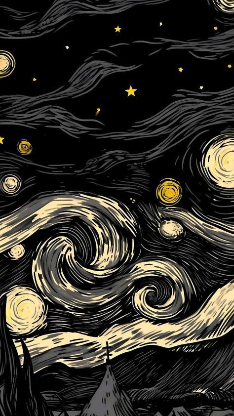 Wallpaper Creepy, فنسنت فان جوخ, Van Gogh Wallpaper, Arte Van Gogh, Simple Phone Wallpapers, The Starry Night, Abstract Art Wallpaper, Black Wallpaper Iphone, Lukisan Cat Air