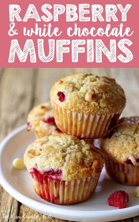 White Chocolate Raspberry Muffins, Muffins Raspberry, Raspberry White Chocolate Muffins, Chocolate Raspberry Muffins, Raspberry And White Chocolate Muffins, Easy Muffin Recipe, Raspberry Muffin Recipes, White Chocolate Muffins, Muffins Chocolate