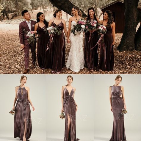 Brown Purple Bridesmaid Dress, Dark Bronze Bridesmaid Dresses, Plum Velvet Bridesmaid Dresses, Dark Boho Bridesmaid Dresses, Velvet Plum Bridesmaid Dresses, Dusty Plum Bridesmaid Dresses, Dark Moody Bridesmaid Dresses, Dark Color Bridesmaid Dresses, Brown Velvet Bridesmaid Dresses